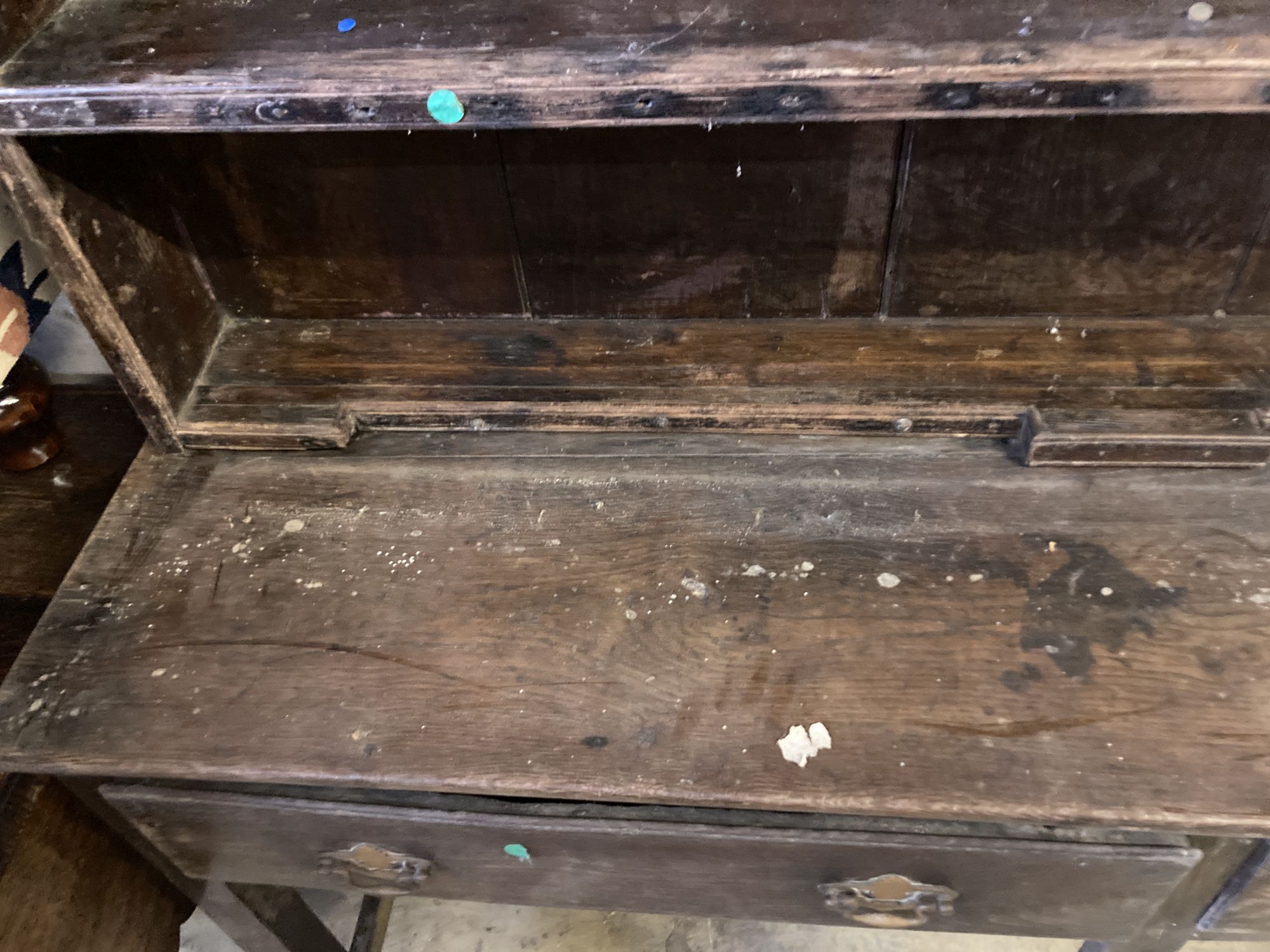 A Welsh oak dresser, width 148cm, depth 39cm, height 196cm